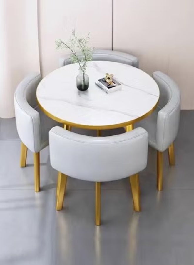 fashionhome Set of 5 Modern Compact Design Dinning Table Chair Set Round Ergonomic Chairs and Table for Kitchen Home Office Conference Room 80x75 and 59x73 cm - Image 1